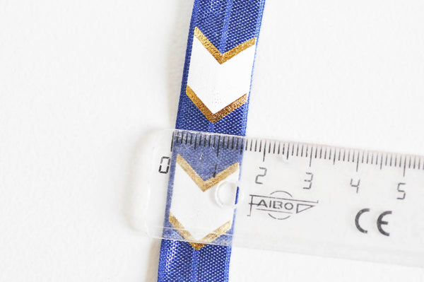 EP Ruban élastique motif chevron bleu or EFJF,fabrication bijoux, bracelet EVJF,ruban mariage,scrapbooking,16mm,1 mètre-G1572