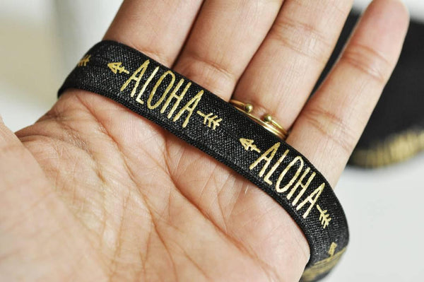 EP Ruban élastique noir or ALOHA EFJF 16mm,1 mètre-G1282
