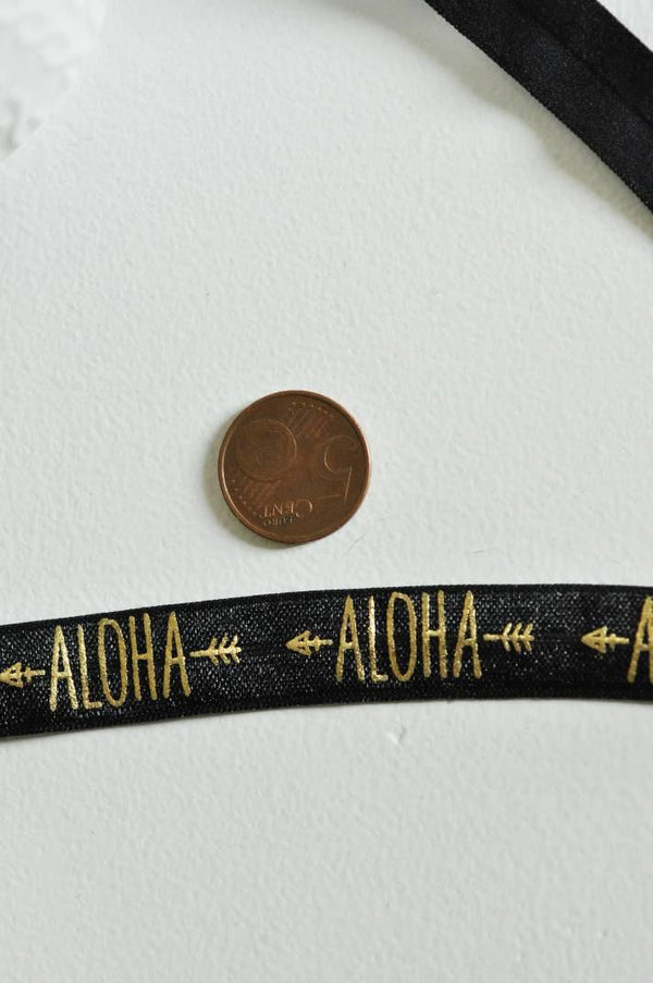 EP Ruban élastique noir or ALOHA EFJF 16mm,1 mètre-G1282