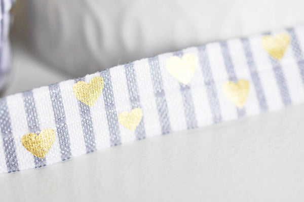 EP Ruban élastique rayé gris coeur or EFJF, fabrication bijoux, bracelet EVJF,ruban mariage,fourniture créative,scrapbooking,16mm,1 mètre-G1582