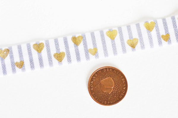 EP Ruban élastique rayé gris coeur or EFJF, fabrication bijoux, bracelet EVJF,ruban mariage,fourniture créative,scrapbooking,16mm,1 mètre-G1582
