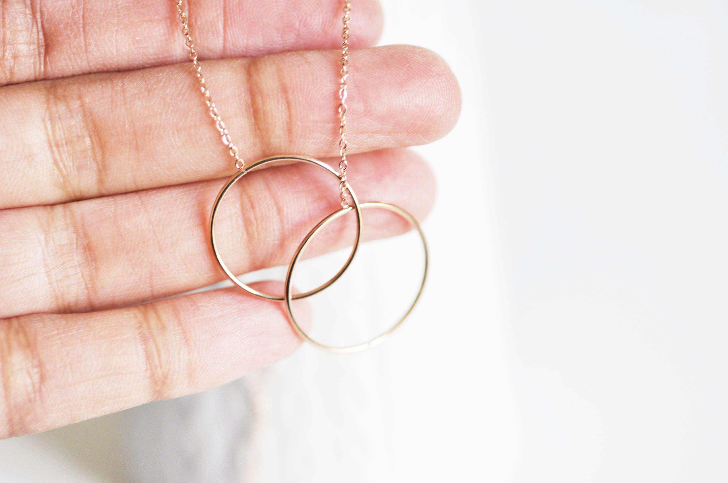 EP collier cercles entrelacé acier inoxydable or rose,collier sans nickel,collier minimaliste, cadeau St valentin 2mm,45cm-G0632