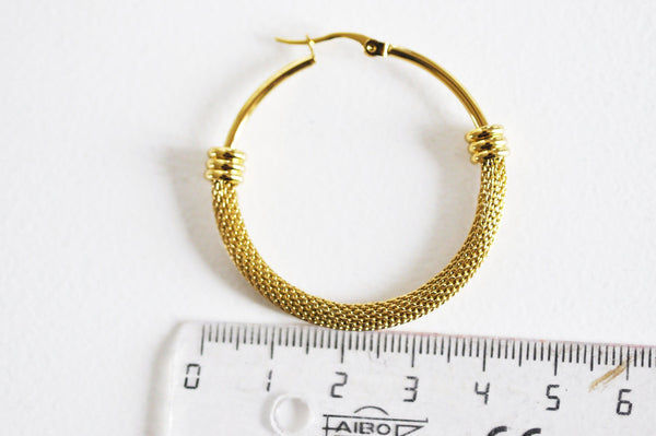 EP créoles maille acier doré, bijoux doré, création bijoux, oreille percée,sans nickel, la paire, boucles acier, 44.5mm-G72