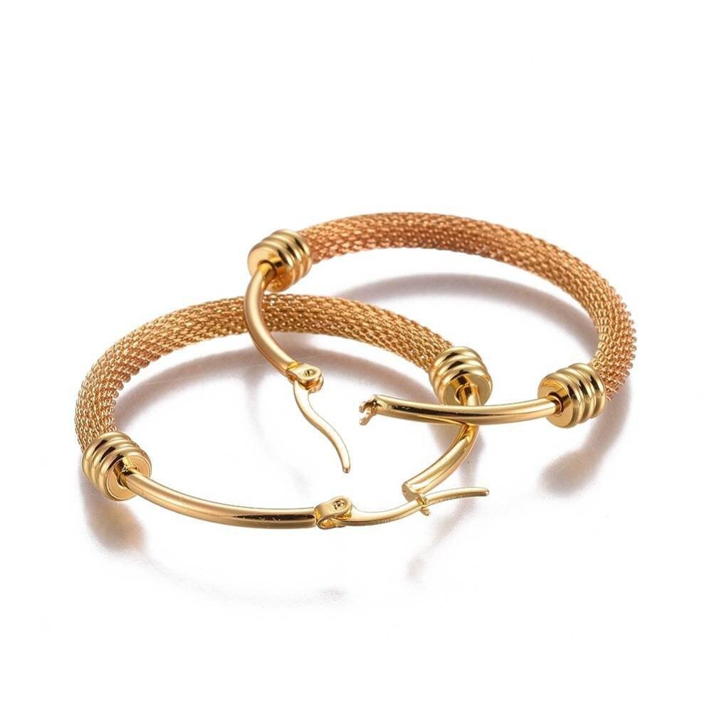EP créoles maille acier doré, bijoux doré, création bijoux, oreille percée,sans nickel, la paire, boucles acier, 44.5mm-G72
