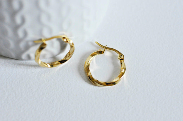 EP créoles torsadées acier 304 inoxydable doré 20mm, x2-G0561