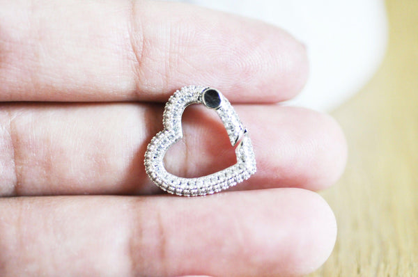 EP-fermoir à clapet coeur laiton argenté et strass 18mm, x1 (G3092)