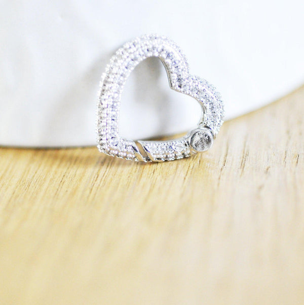 EP-fermoir à clapet coeur laiton argenté et strass 18mm, x1 (G3092)