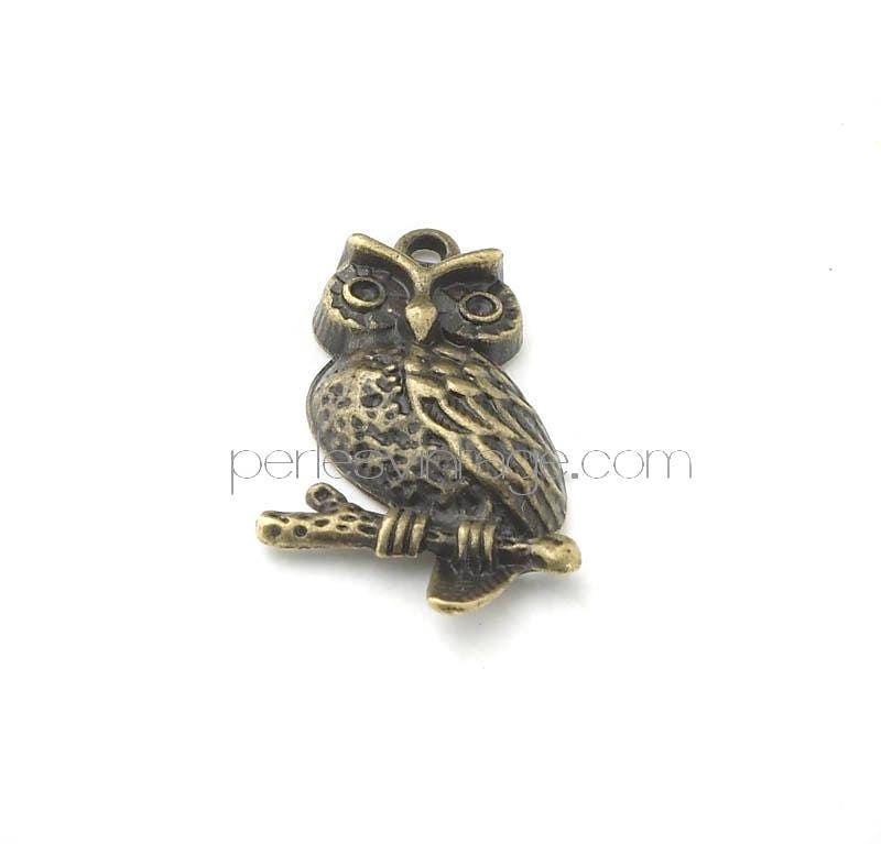EP pendentif hibou bronze, fourniture créative,pendentif oiseau, pendentif bronze, création bijoux, création bijoux, Pendentif hibou, 3cm-