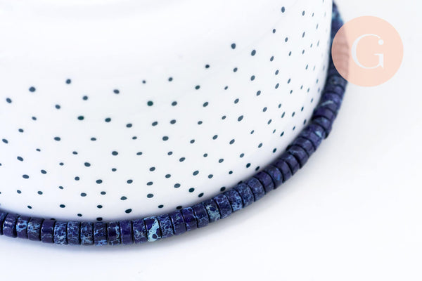 EP perle jaspe imperial bleu,perle rondelle jaspe bleu,bijoux pierre jaspe naturel,création bijoux pierre naturelle, le fil de 40,64 cm G5531