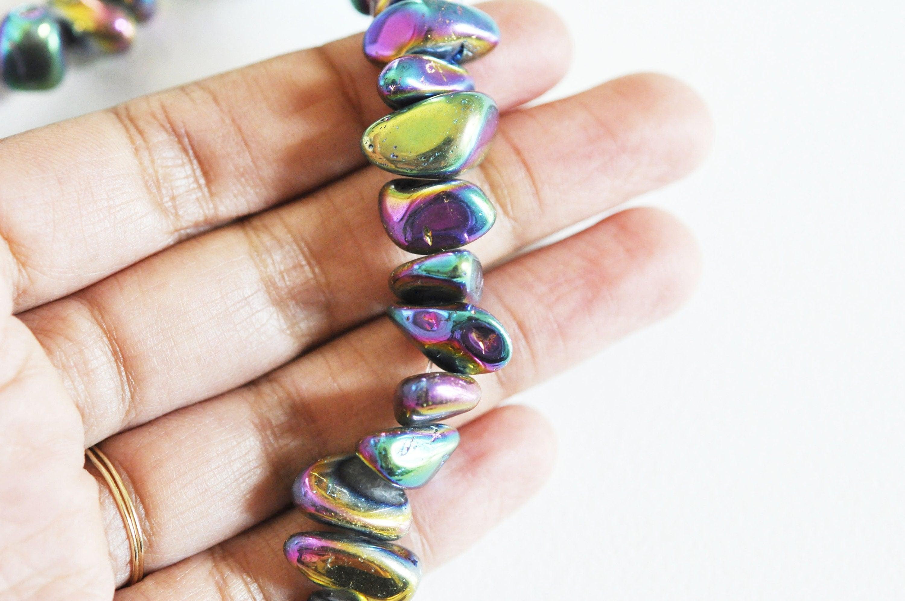 EP perle nuggets cristal quartz noir irisé,perle quartz naturel,perle pierre, création bijoux, fil de 37cm,10-23mm,G3041