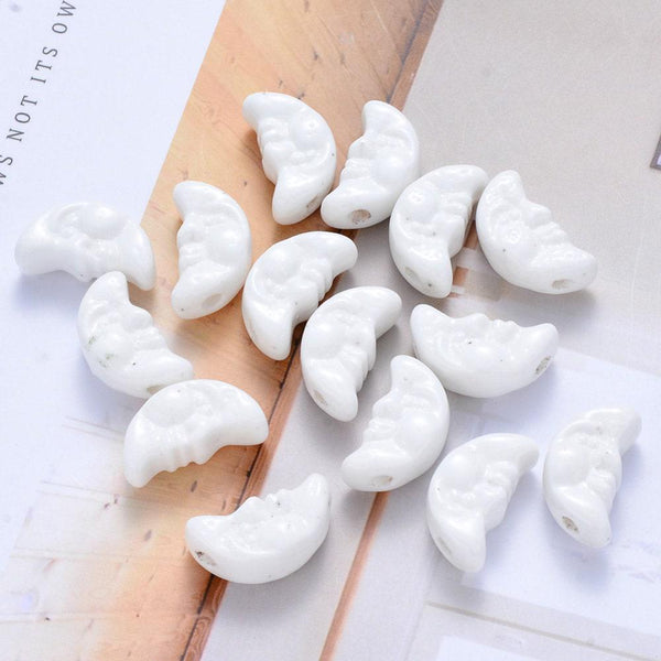 EP perle porcelaine blanche croissant lune visage, perle céramique, fabrication bijoux, céramique blanche, x 5, 18mm G5378