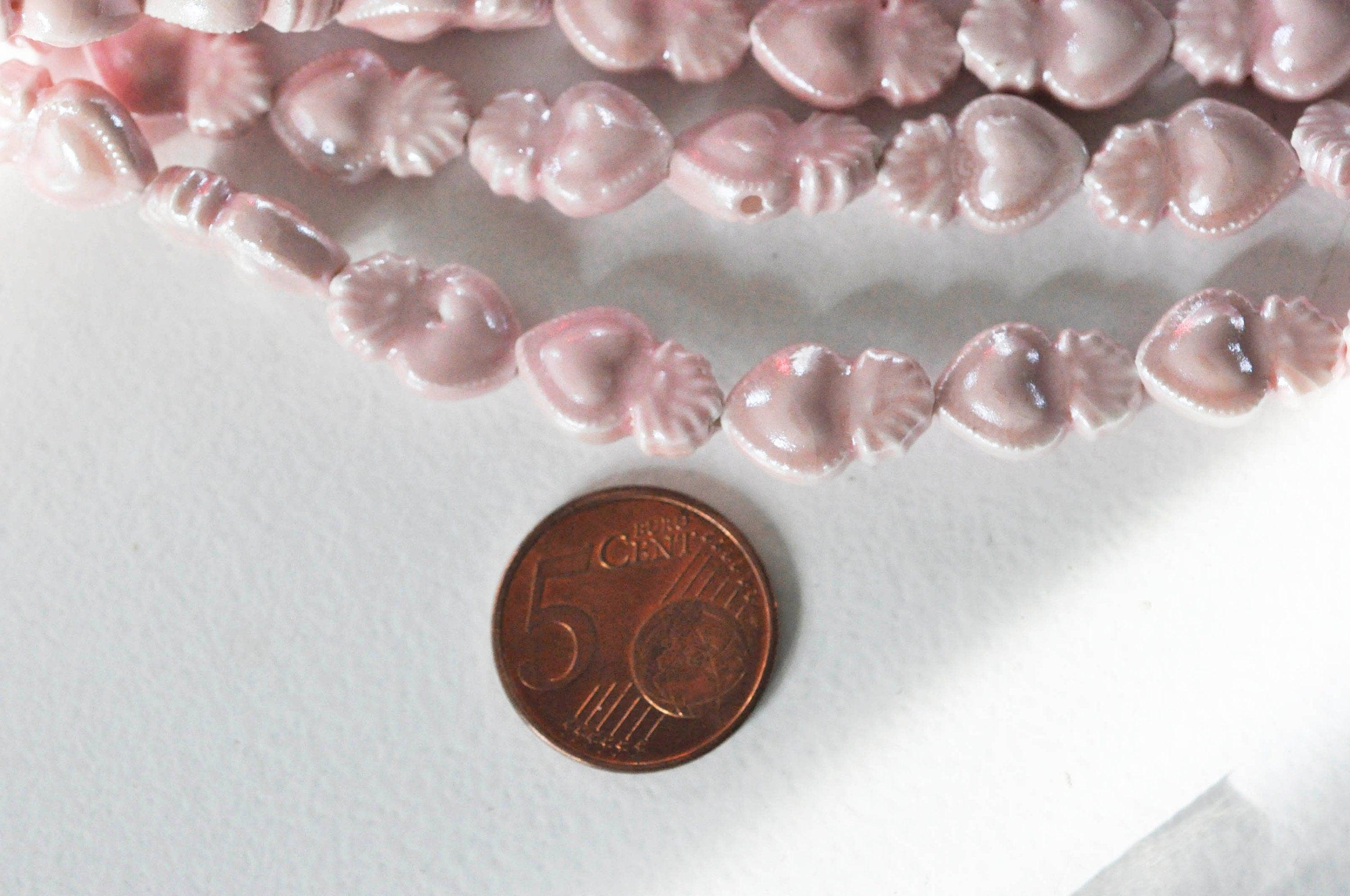 EP perle porcelaine rose clair coeur irisé,perle céramique, fabrication bijoux, céramique blanche, x 20, 16mm G4587