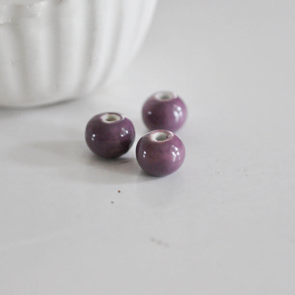 EP perle ronde en porcelaine céramique violet lilas pour création de bijoux, création bijoux, x 5, 1.5cm,(G3112)