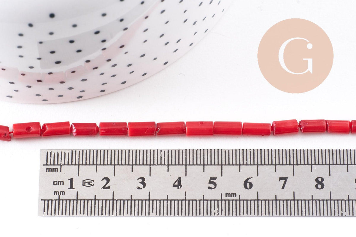perles tube corail en bambou de mer (imitation corail), corail teinté, 13mm, x1, le fil de 41cm (G3780)