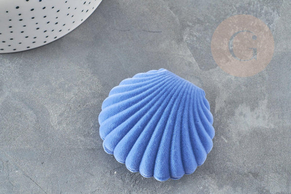 Ecrin bijou coquillage Velours bleu, boite bijoux, rangement bijoux, intérieur blanc, 3.5x3.8cm, x1 G3293