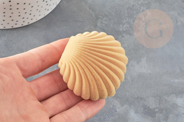 Ecrin bijou coquillage Velours jaune moutarde 3.5x3.8cm, x1 (G5097)