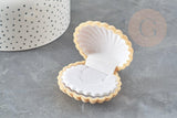 Ecrin bijou coquillage Velours jaune moutarde 3.5x3.8cm, x1 (G5097)