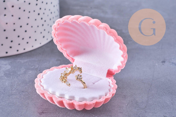 Ecrin bijou coquillage Velours rose 3.8cm, x1 (G3297)