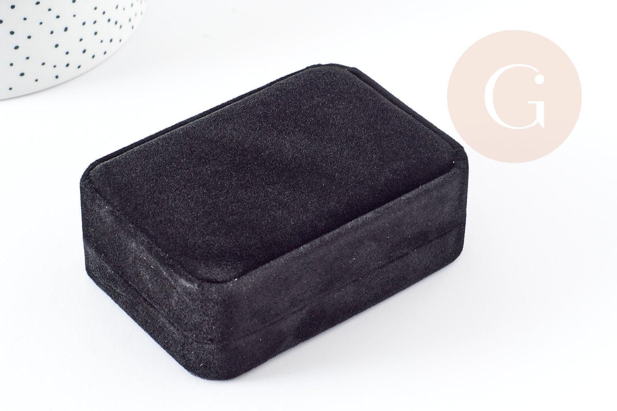 Ecrin bijoux velour Noir rectangle 100mm, x1 (G3837)