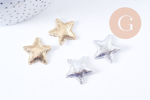 Ecusson à coudre étoile doré ou argenté customisation vêtement 25mm, x2 (G10639)