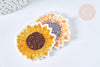 Ecusson brodé Tournesol thermocollant jaune 44mm, x1 (G7436)