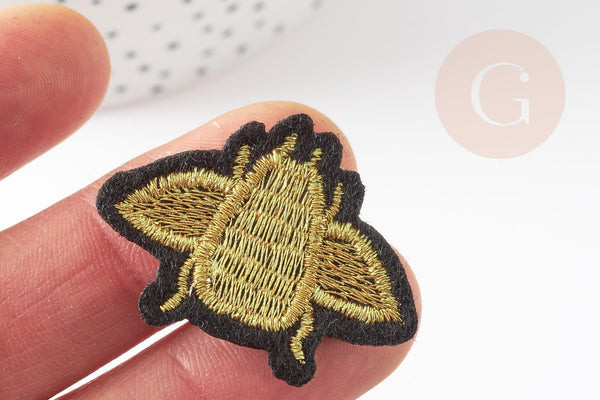 Ecusson brodé à repasser abeille dorée customisation vêtement, écusson thermocollant,patch brodé,écusson brodé,37mm, x2 G2867