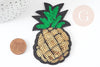 Ecusson brodé à repasser ananas jaune vert doré customisation vêtement, écusson thermocollant fruit,patch brodé,83mm, x1 G5078