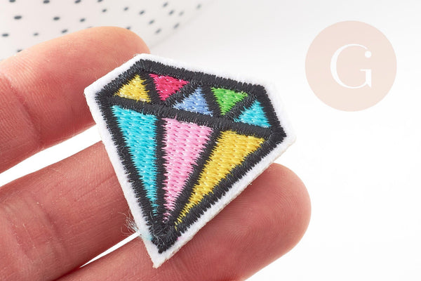 Ecusson brodé à repasser diamant multicolore customisation vêtement, écusson thermocollant,patch écusson brodé,39mm, x2 G5079