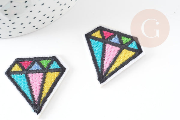 Ecusson brodé à repasser diamant multicolore customisation vêtement, écusson thermocollant,patch écusson brodé,39mm, x2 G5079
