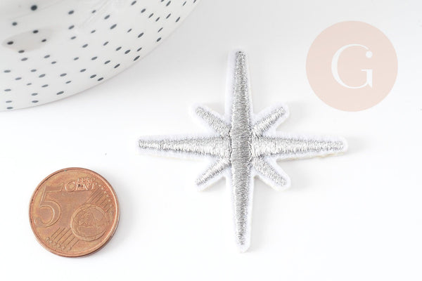 Ecusson brodé à repasser étoile des neiges customisation vêtement, écusson thermocollant,patch écusson brodé,50mm, x2 G2849