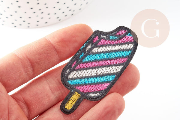 Ecusson brodé à repasser glace à l'eau customisation vêtement, écusson thermocollant,patch écusson brodé,64.5mm,x2 G3419