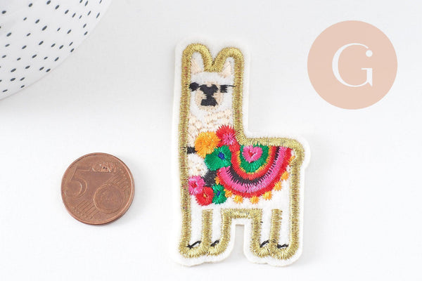Ecusson brodé à repasser lama coloré customisation vêtement 67mm, écusson thermocollant,patch écusson brodé, x1 G9809