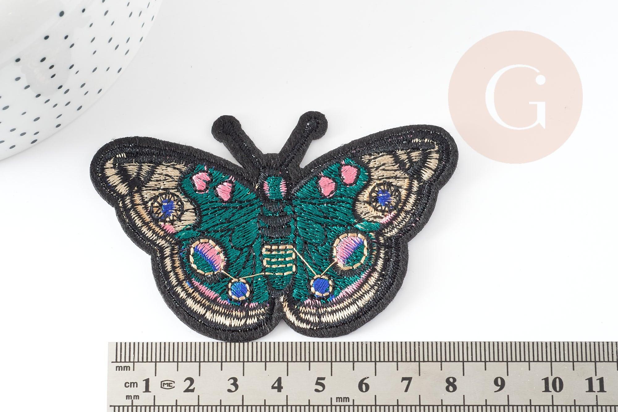 Ecusson brodé à repasser papillon vert 87mm, customisation vêtement, écusson thermocollant,patch écusson brodé, x1 G3263