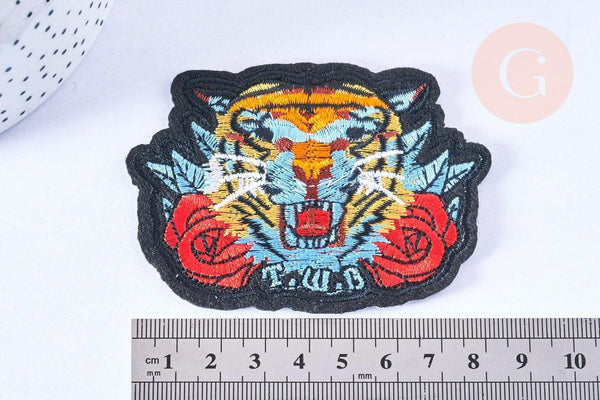 Ecusson brodé à repasser tigre customisation vêtement, écusson thermocollant,patch écusson brodé,85mm, x1 G2857