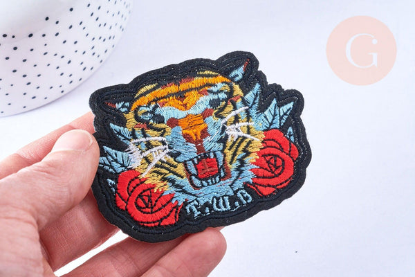 Ecusson brodé à repasser tigre customisation vêtement, écusson thermocollant,patch écusson brodé,85mm, x1 G2857