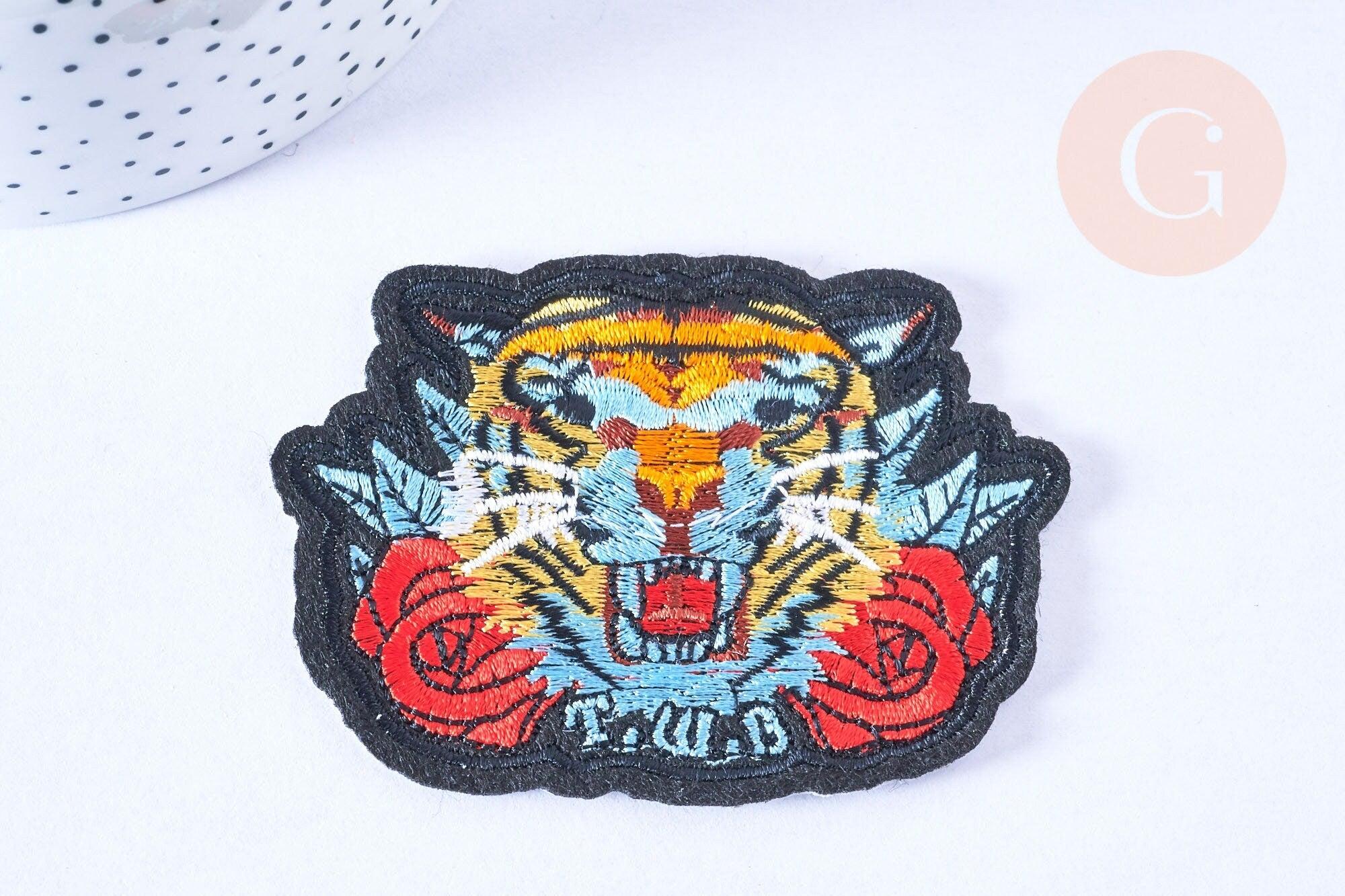 Ecusson brodé à repasser tigre customisation vêtement, écusson thermocollant,patch écusson brodé,85mm, x1 G2857