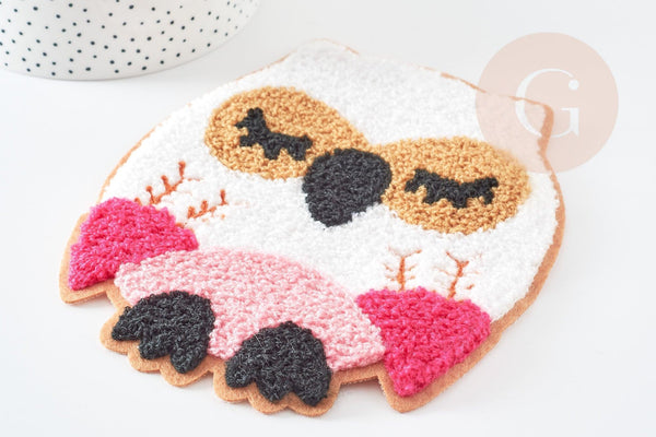 Ecusson eponge à repasser hibou chouette rose customisation vêtement, écusson thermocollant,patch écusson brodé,18cm, x1 G2859