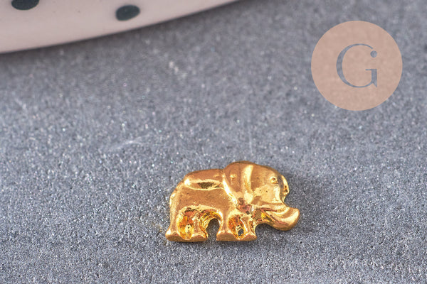 Éléphant à coller zamac doré 4x7mm,fournitures à coller pour décorer pierres et bijoux, x3 (G5280)