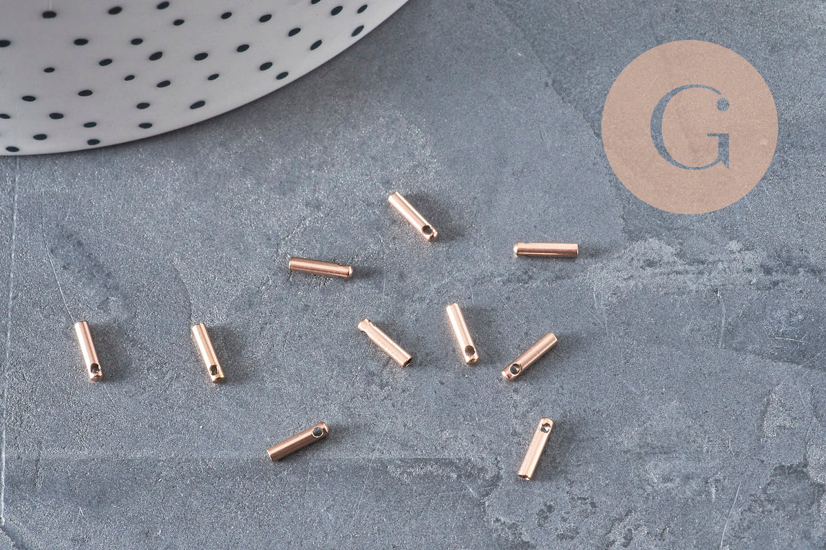 Dix embouts de cordon cylindriques en acier inoxydable couleur or rose, 7x1.6mm, pour finitions de bijoux DIY.