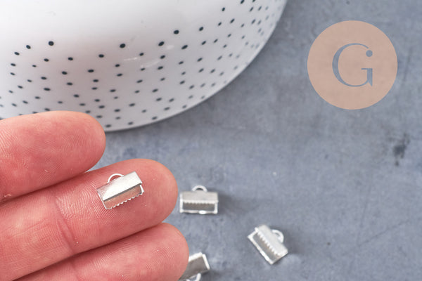 Embouts ruban laiton argenté à pincer 10mm, x10 (G10578)