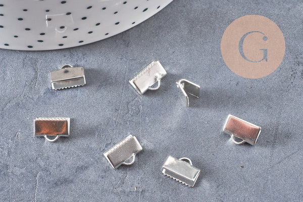 Embouts ruban laiton argenté à pincer 10mm, x10 (G10578)