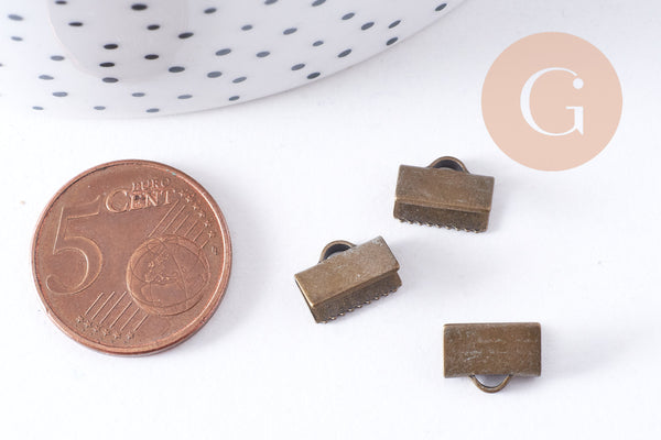 Embouts ruban laiton bronze à pincer 10mm, x10 (G4518)