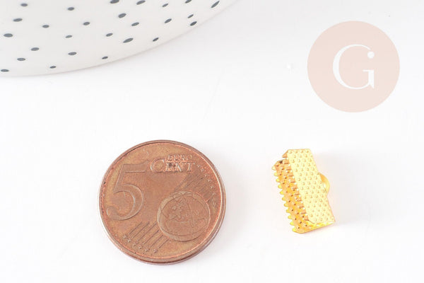 Embouts ruban métal doré à pincer 13mm, x10 (G4862)