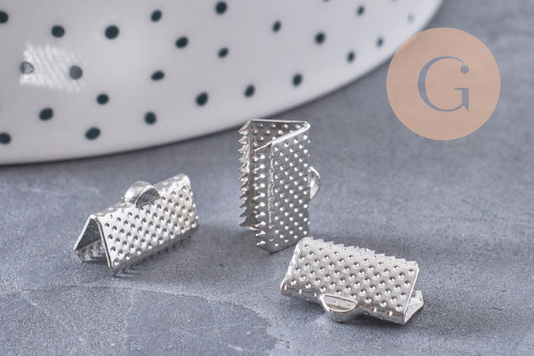 Embouts ruban métal platine à pincer 13mm, x10 (G1112)