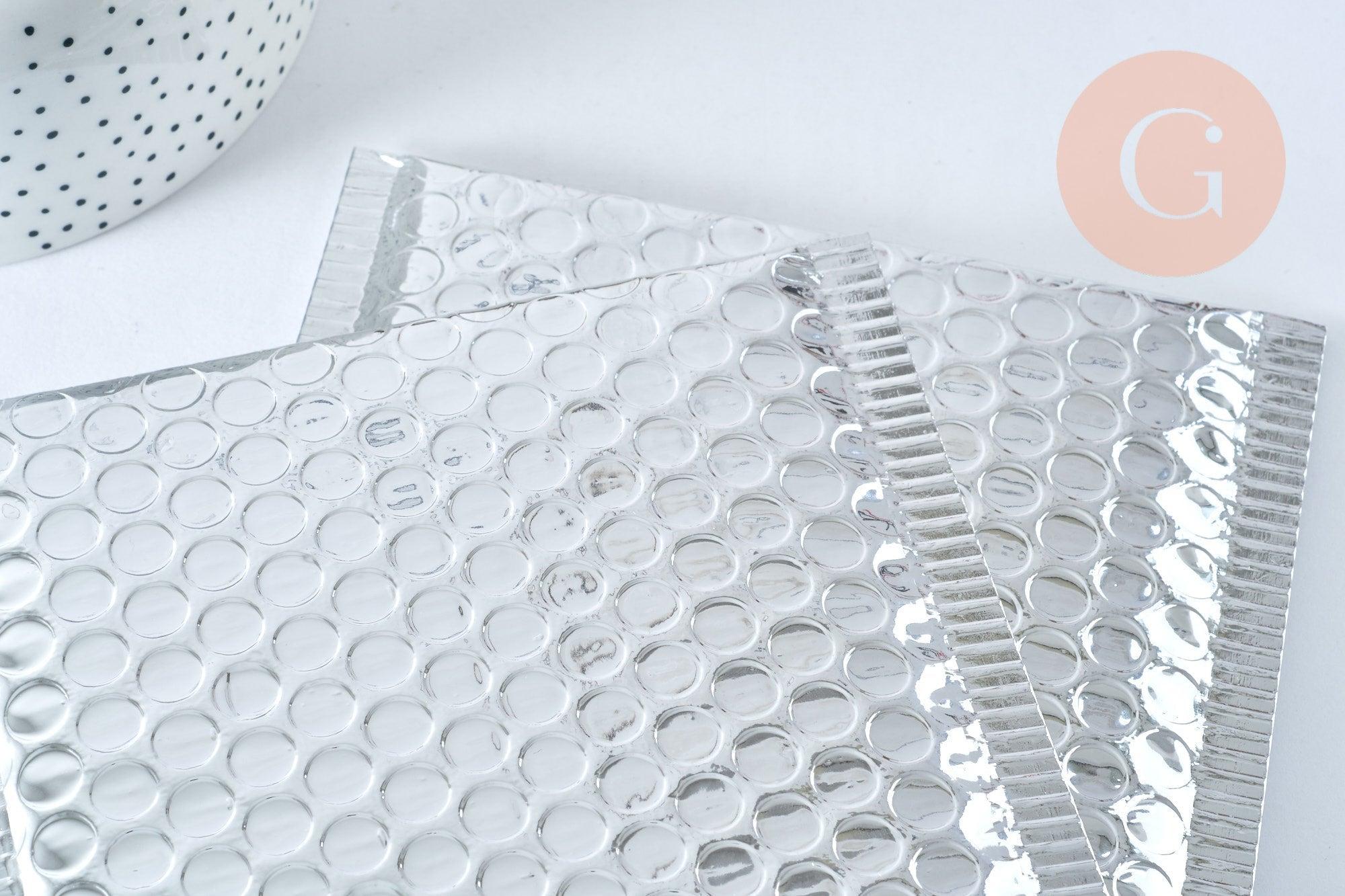 Enveloppes à bulles en plastique métallisé argent 22.5x15cm, x10 (G6812)
