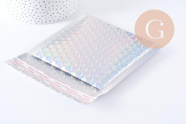 Enveloppes à bulles métallisé argent holographique 15x13cm, x8 (G10063)