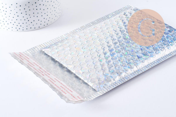 Enveloppes à bulles métallisé argent holographique 24x15cm, x10 (G10062)