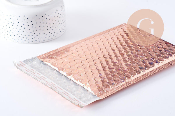 Enveloppes à bulles métallisé rose holographique 24x15cm, x10 (G10061)