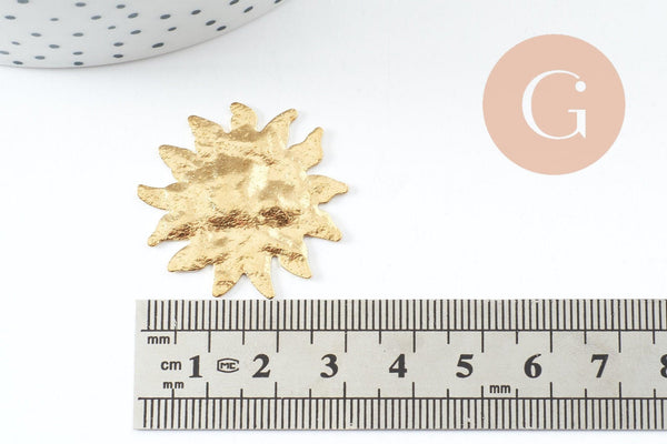 Estampe soleil martelé laiton brut 31mm Non perce, x2 (G9805)