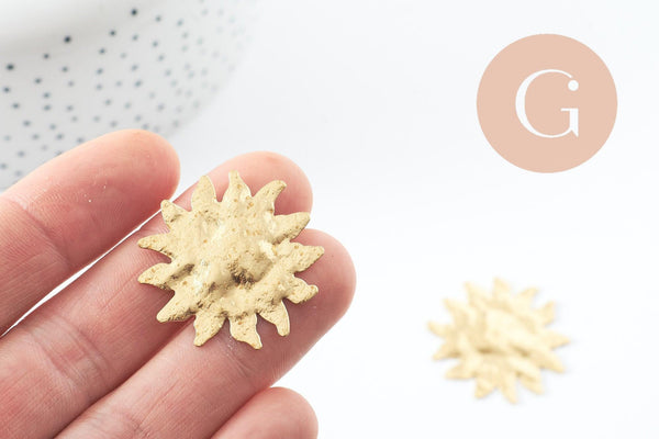 Estampe soleil martelé laiton brut 31mm Non perce, x2 (G9805)